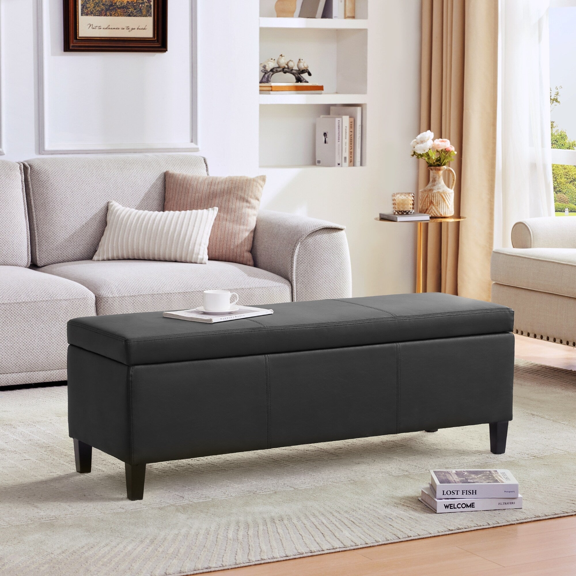 Gepolsterter, rechteckiger Aufbewahrungshocker (50,3 x 17,5 x 18 cm) – Kunstleder