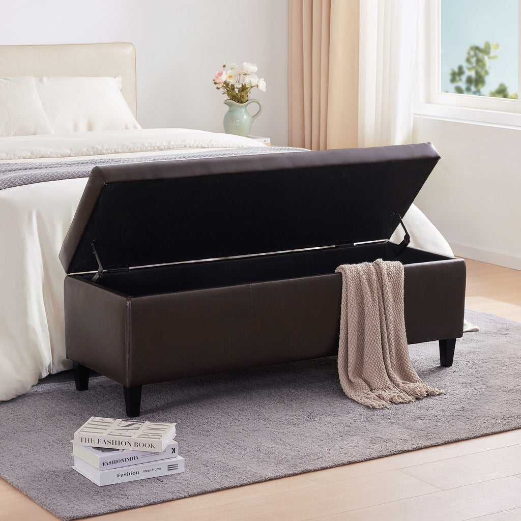 Gepolsterter, rechteckiger Aufbewahrungshocker (50,3 x 17,5 x 18 cm) – Kunstleder