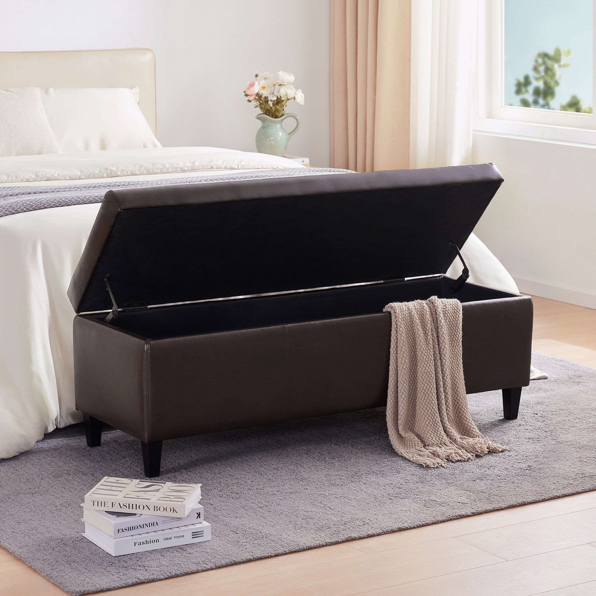 Gepolsterter, rechteckiger Aufbewahrungshocker (50,3 x 17,5 x 18 cm) – Kunstleder