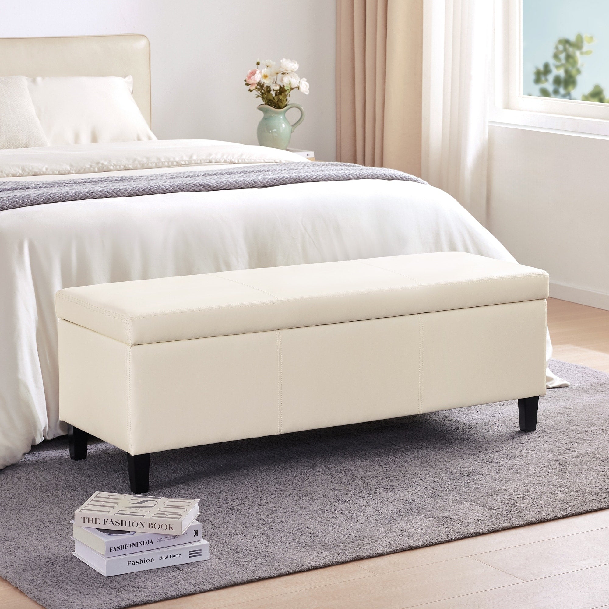 Gepolsterter, rechteckiger Aufbewahrungshocker (50,3 x 17,5 x 18 cm) – Kunstleder