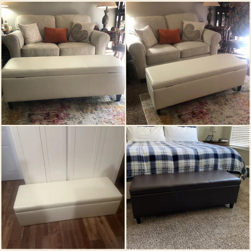 Gepolsterter, rechteckiger Aufbewahrungshocker (50,3 x 17,5 x 18 cm) – Kunstleder