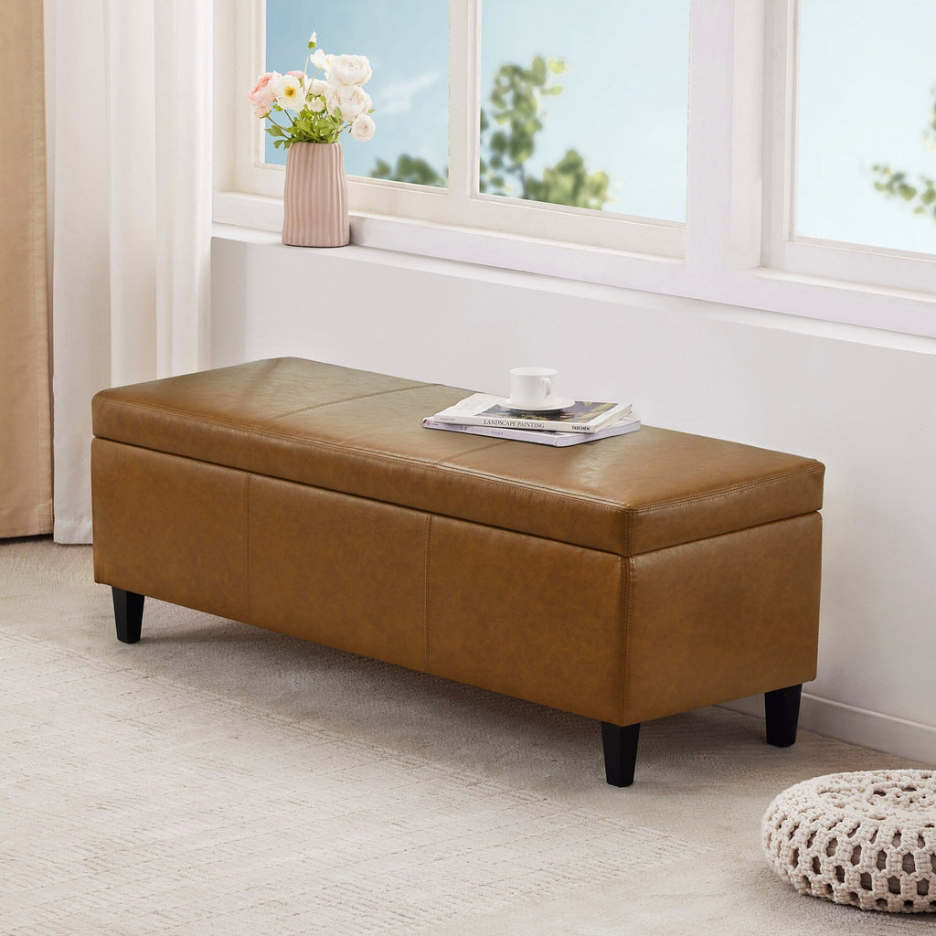 Gepolsterter, rechteckiger Aufbewahrungshocker (50,3 x 17,5 x 18 cm) – Kunstleder