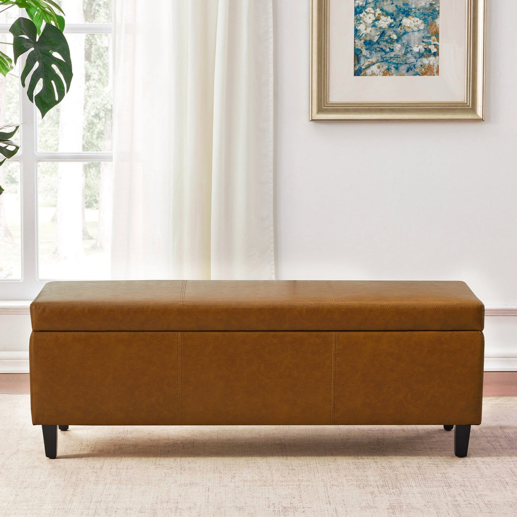 Gepolsterter, rechteckiger Aufbewahrungshocker (50,3 x 17,5 x 18 cm) – Kunstleder