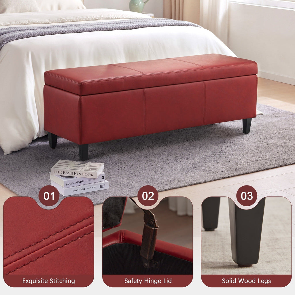 Gepolsterter, rechteckiger Aufbewahrungshocker (50,3 x 17,5 x 18 cm) – Kunstleder