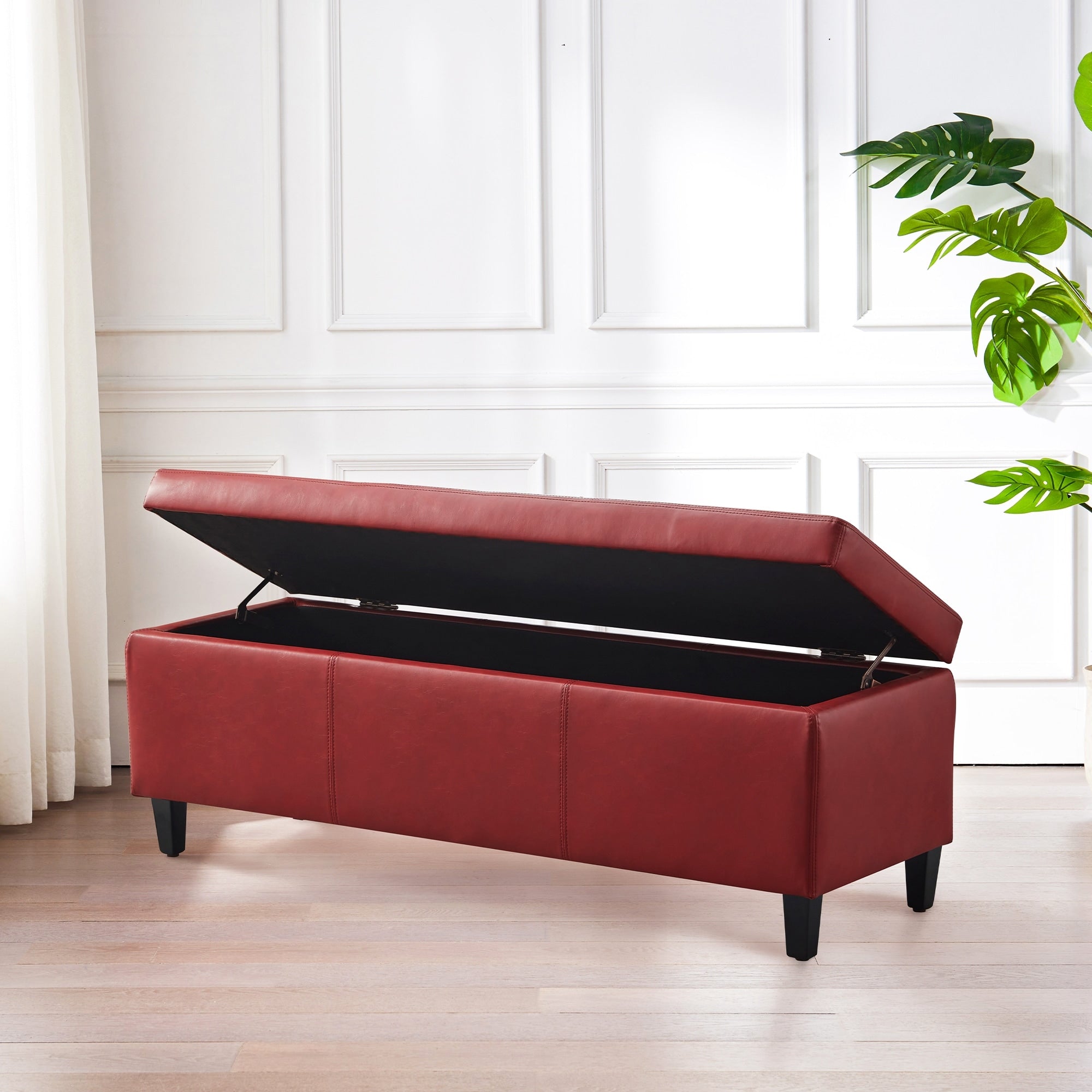 Gepolsterter, rechteckiger Aufbewahrungshocker (50,3 x 17,5 x 18 cm) – Kunstleder