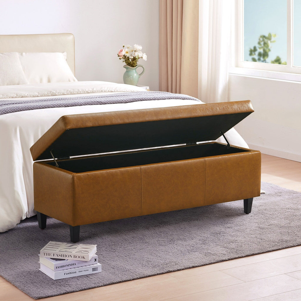 Gepolsterter, rechteckiger Aufbewahrungshocker (50,3 x 17,5 x 18 cm) – Kunstleder