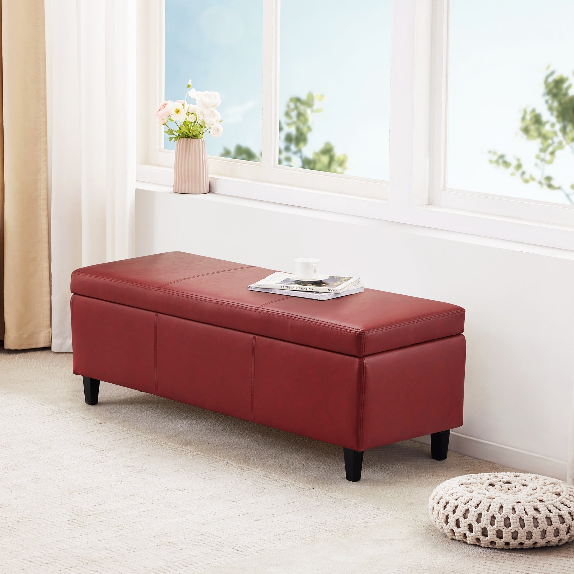 Gepolsterter, rechteckiger Aufbewahrungshocker (50,3 x 17,5 x 18 cm) – Kunstleder