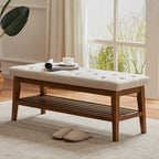 Schuhbank mit Stauraum, Stoffbezug, Massivholz, 43 Zoll (ca. 109 cm) lange, gepolsterte Bank für Wohnzimmer und Schlafzimmer