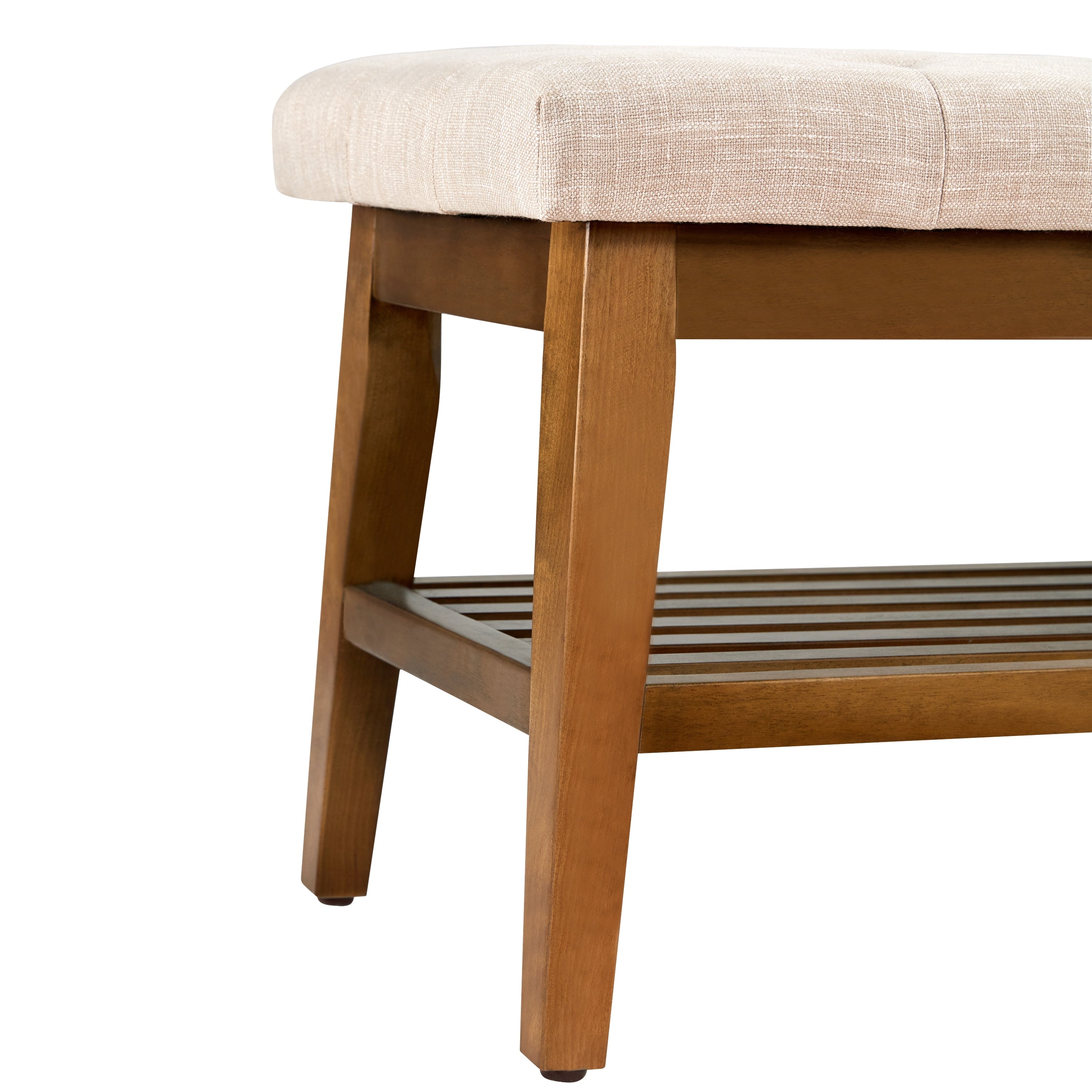 Schuhbank mit Stauraum, Stoffbezug, Massivholz, 43 Zoll (ca. 109 cm) lange, gepolsterte Bank für Wohnzimmer und Schlafzimmer