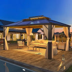 EROMMY Pavillon mit festem Dach, Pergola mit Doppeldach, Netz und Vorhängen, robuste Überdachung für Terrasse, Garten und Poolpartys