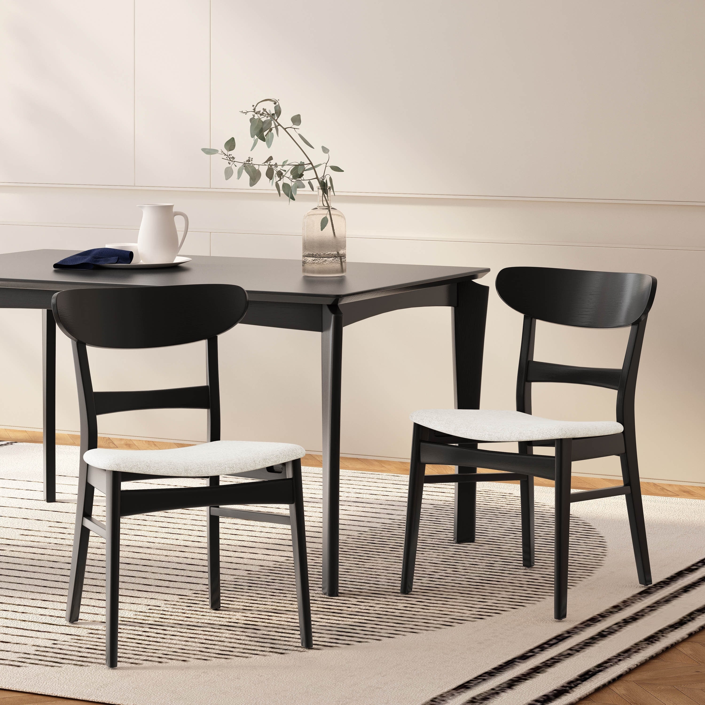 Abrielle Esszimmerstuhl im Mid-Century-Modern-Stil aus gepolstertem Gummibaumholz (2er-Set) von Christopher Knight Home