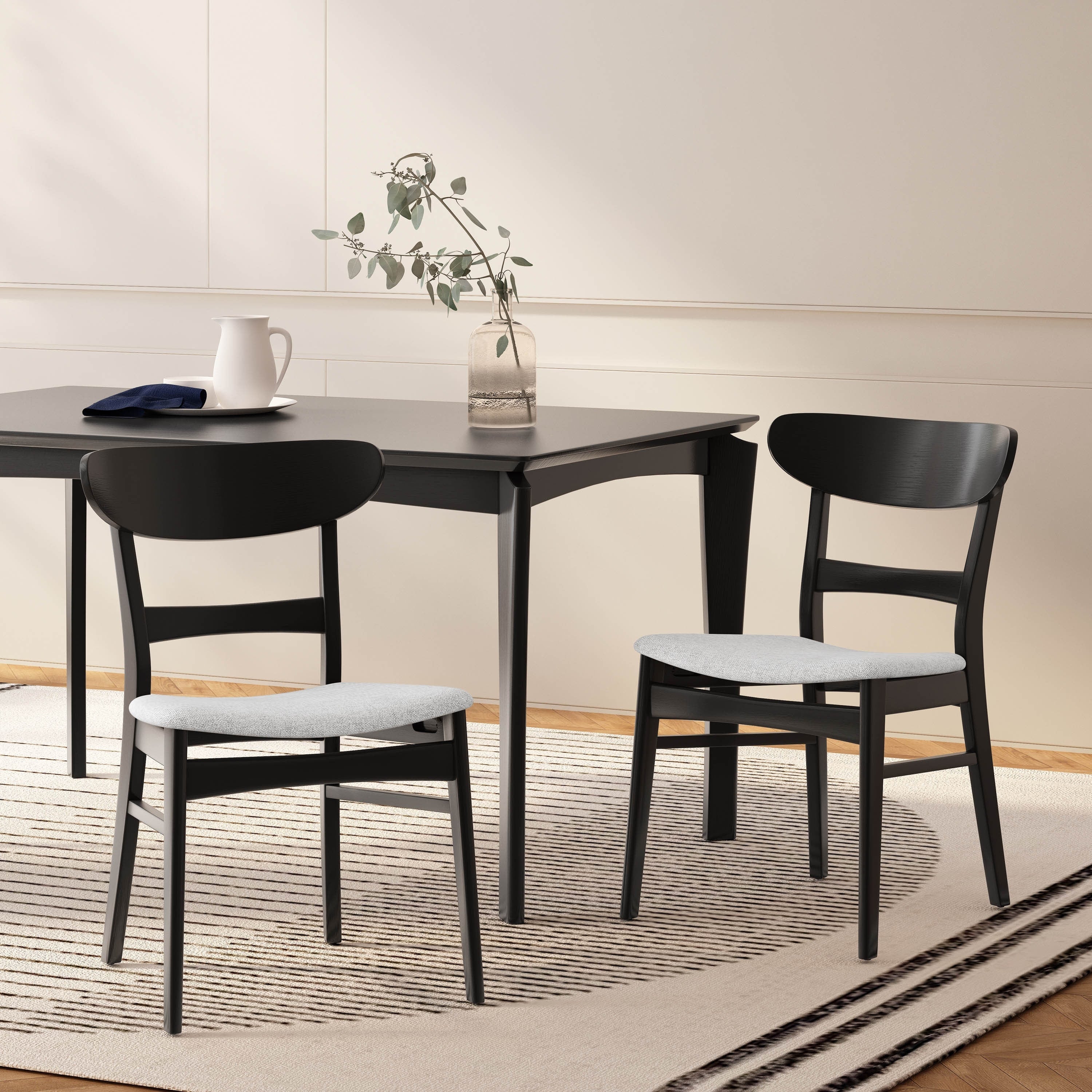 Abrielle Esszimmerstuhl im Mid-Century-Modern-Stil aus gepolstertem Gummibaumholz (2er-Set) von Christopher Knight Home