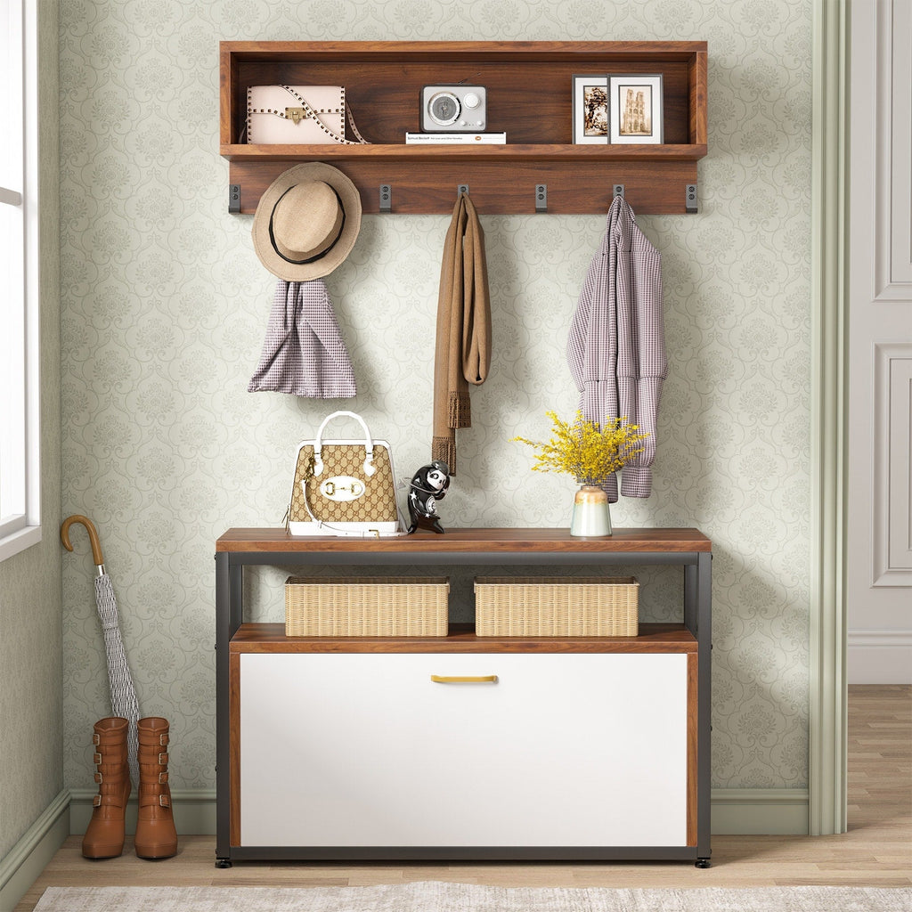Garderobenständer-Schuhbank-Set für den Eingangsbereich, industrieller Garderobenständer
