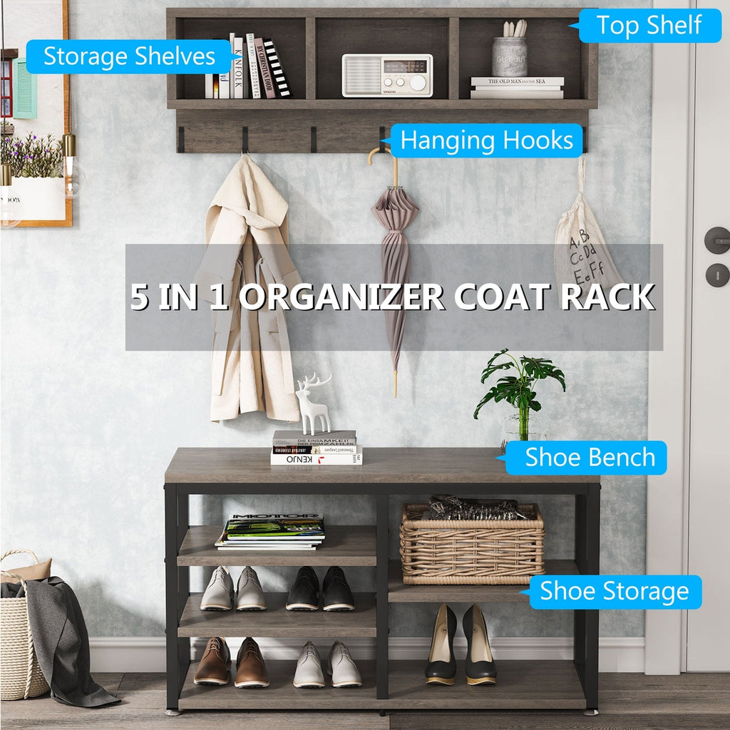 Garderobenständer-Schuhbank-Set für den Eingangsbereich, industrieller Garderobenständer