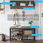 Garderobenständer-Schuhbank-Set für den Eingangsbereich, industrieller Garderobenständer