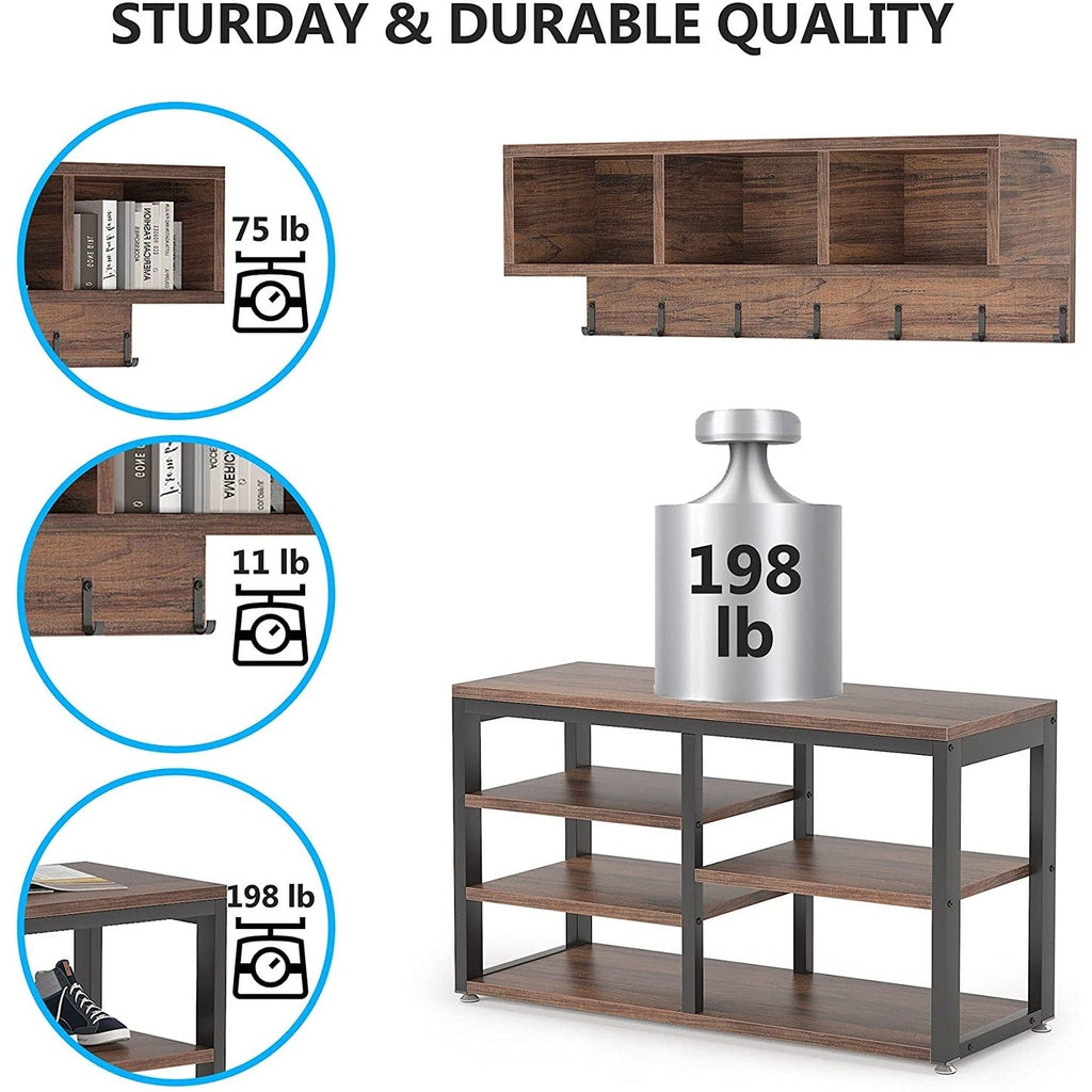 Garderobenständer-Schuhbank-Set für den Eingangsbereich, industrieller Garderobenständer