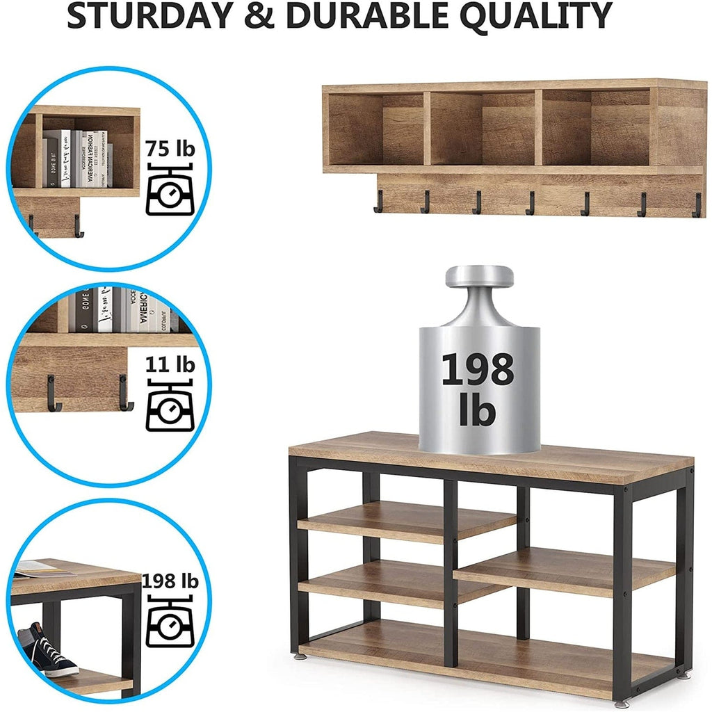 Garderobenständer-Schuhbank-Set für den Eingangsbereich, industrieller Garderobenständer