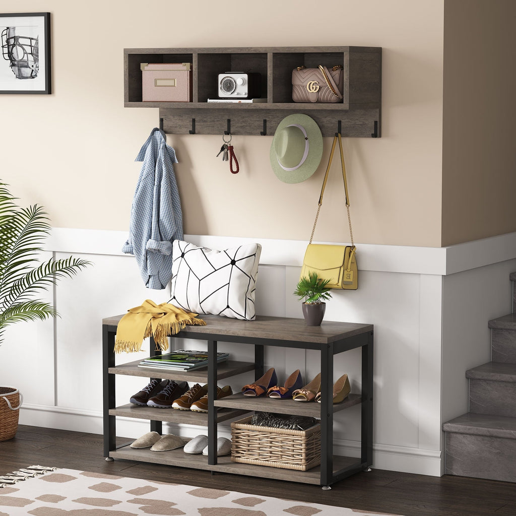 Garderobenständer-Schuhbank-Set für den Eingangsbereich, industrieller Garderobenständer