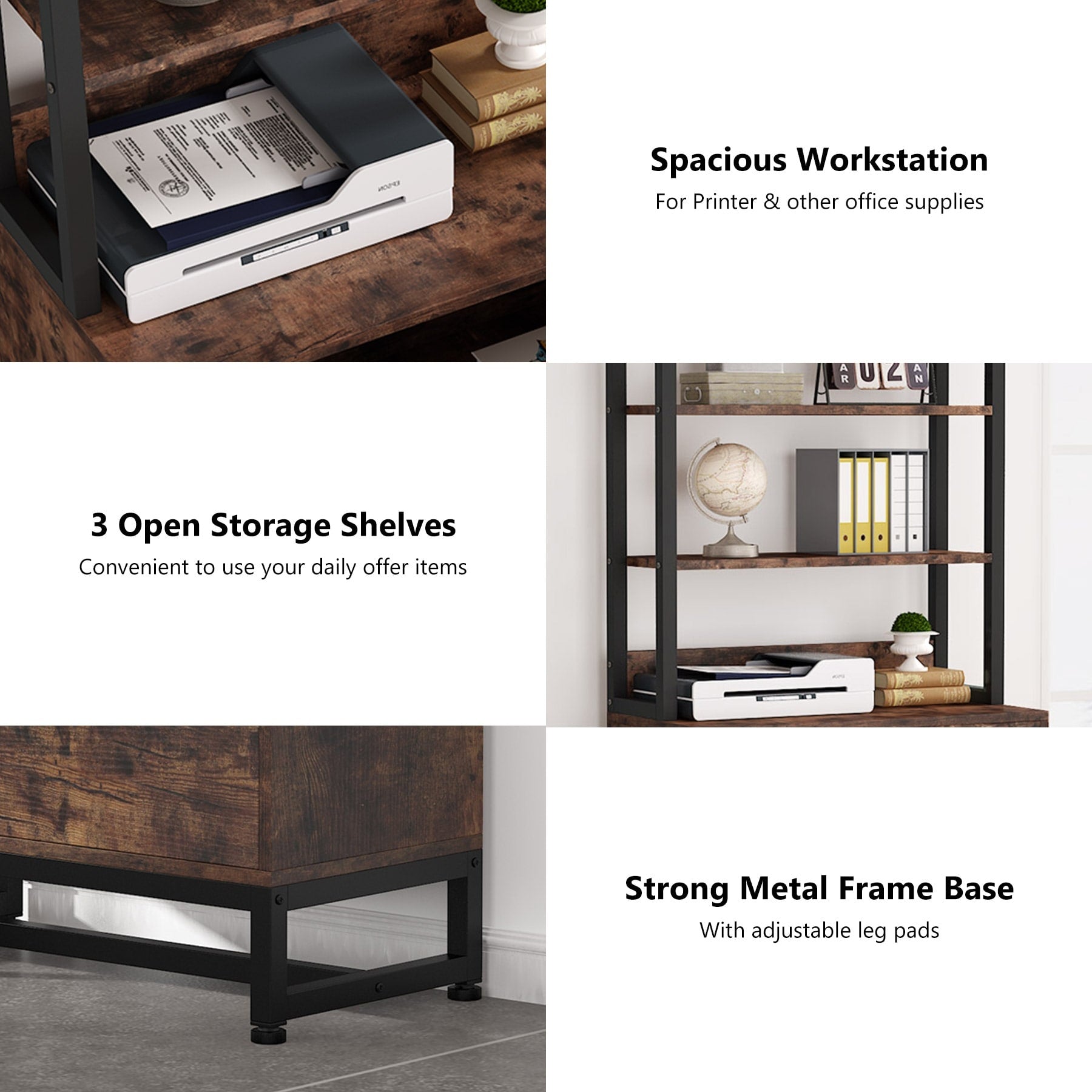 Aktenschrank mit 2 Schubladen, moderner Aktenschrank mit Druckerablage und Schloss