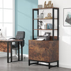 Aktenschrank mit 2 Schubladen, moderner Aktenschrank mit Druckerablage und Schloss