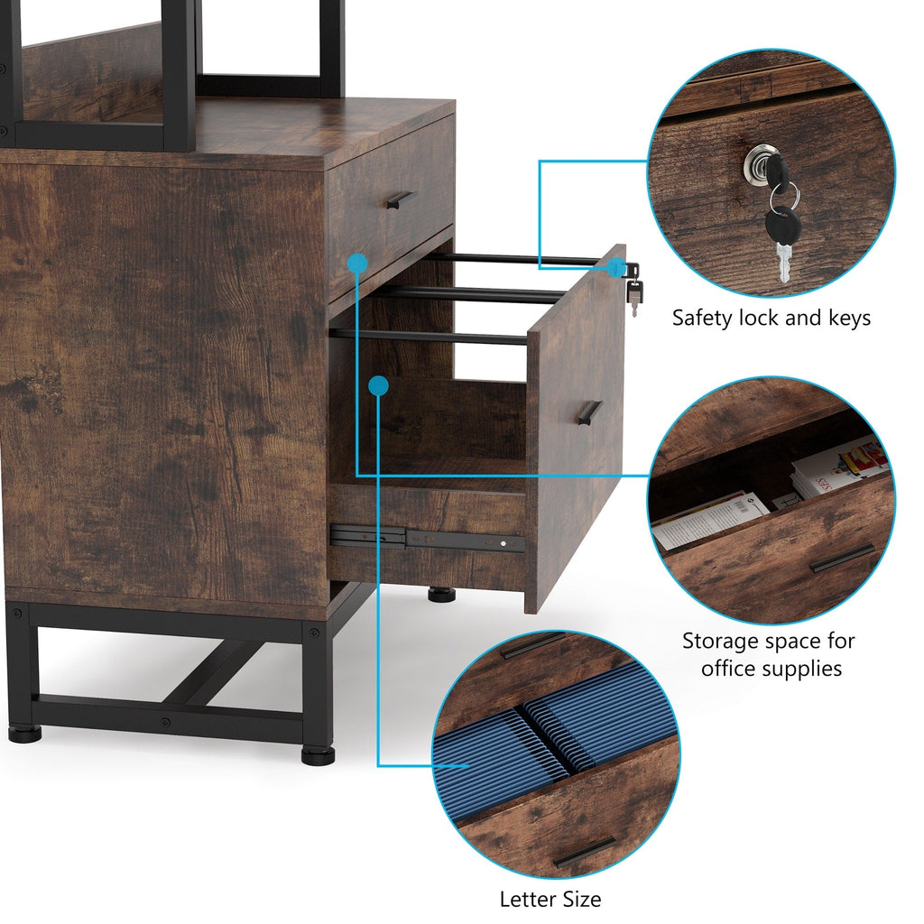 Aktenschrank mit 2 Schubladen, moderner Aktenschrank mit Druckerablage und Schloss