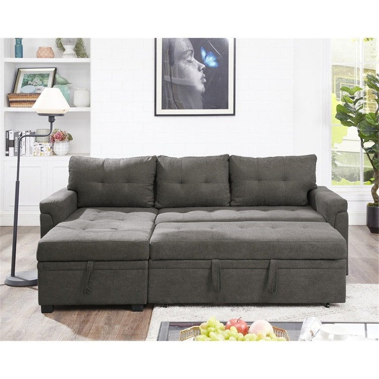 Wendbares Ecksofa mit ausziehbarem Schlafsofa, versteckter Stauraum-Chaiselongue und robusten Beinen