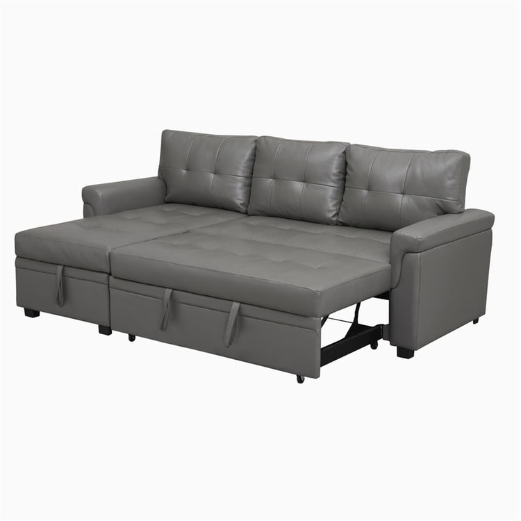Wendbares Ecksofa mit ausziehbarem Schlafsofa, versteckter Stauraum-Chaiselongue und robusten Beinen