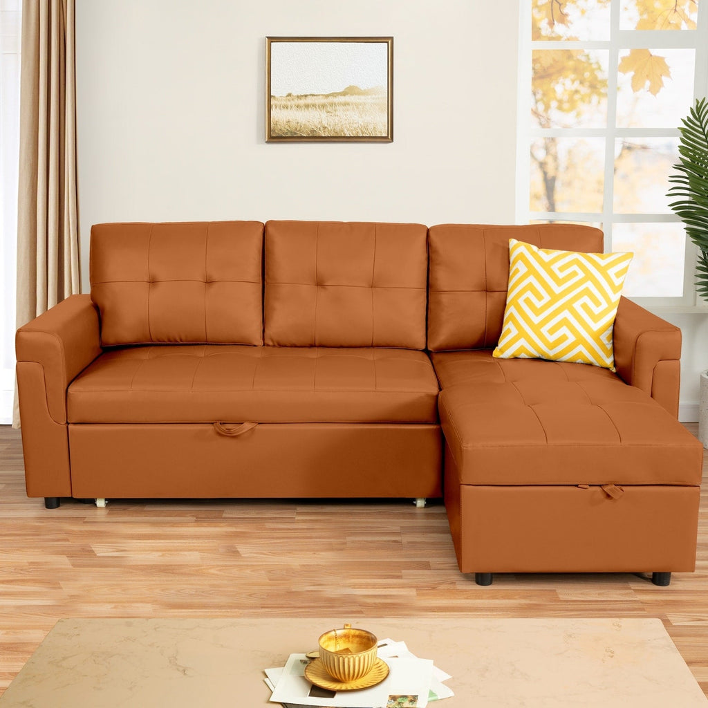 Wendbares Ecksofa mit ausziehbarem Schlafsofa, versteckter Stauraum-Chaiselongue und robusten Beinen