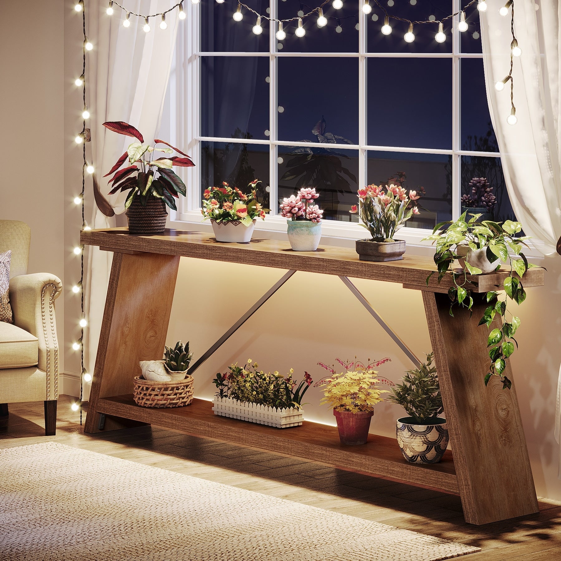 70,9 Zoll langer Konsolentisch aus rustikalem Holz mit Ablagefläche