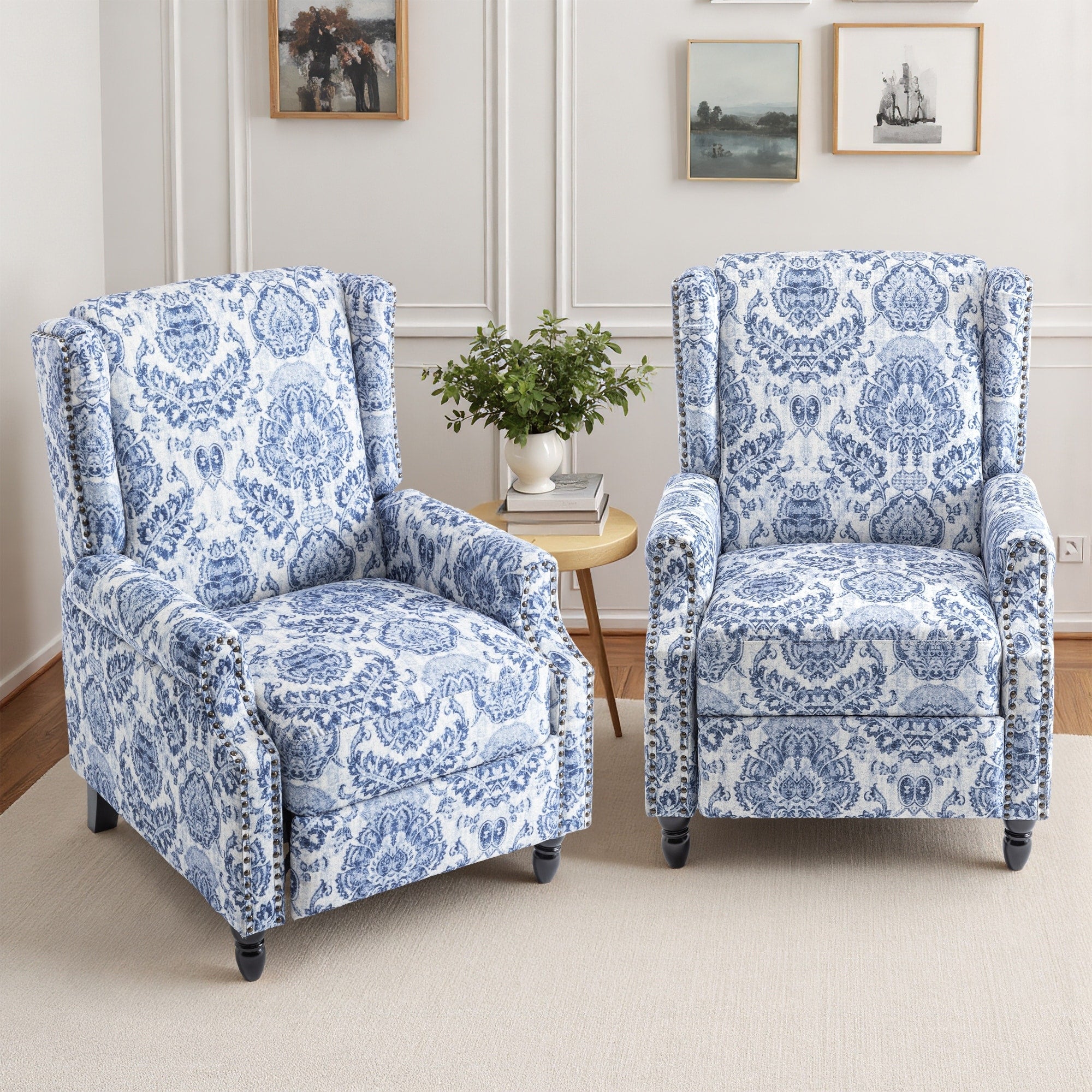 2er-Set Vintage-Sessel mit Blumenmuster und manueller Rückenlehne, 29 Zoll breit