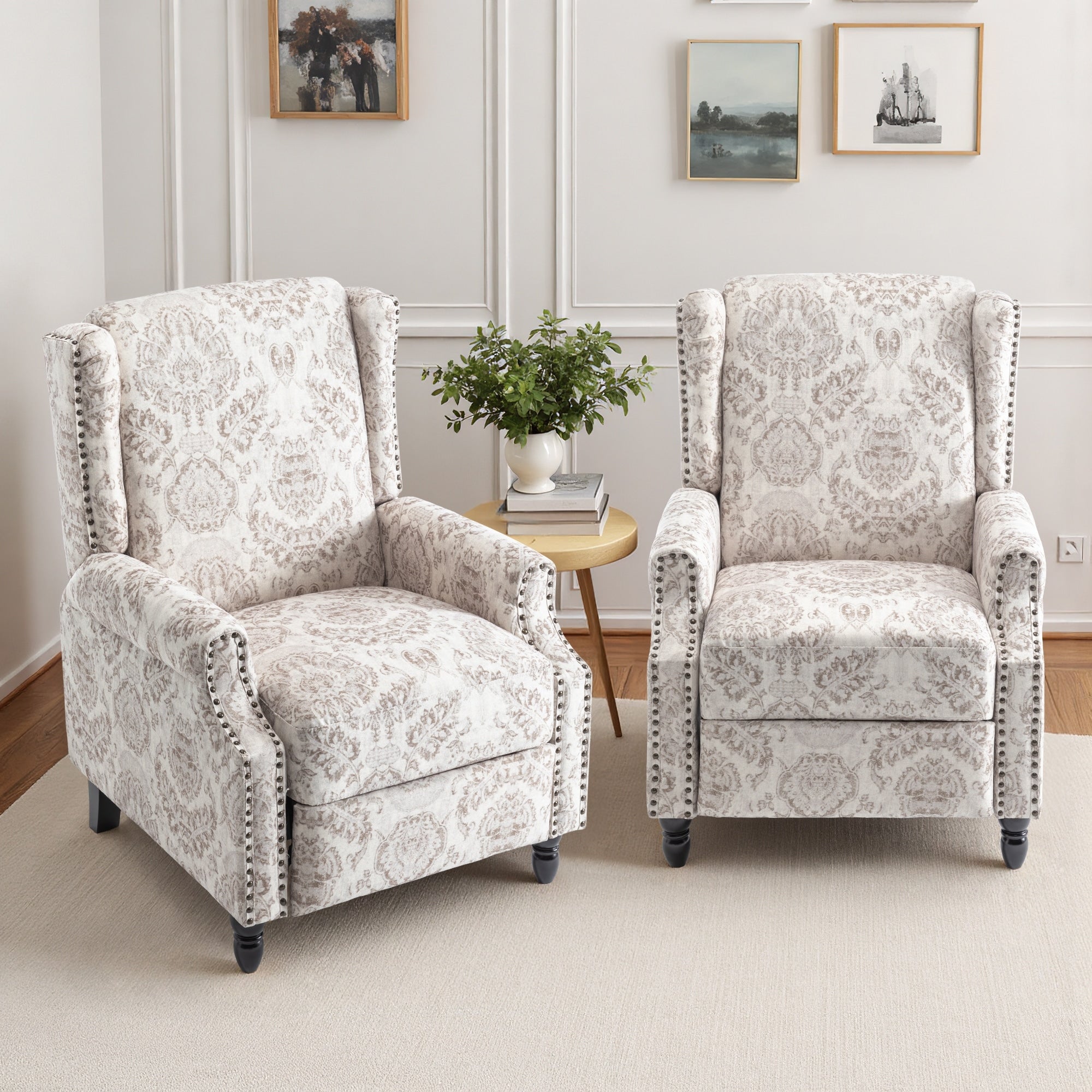 2er-Set Vintage-Sessel mit Blumenmuster und manueller Rückenlehne, 29 Zoll breit