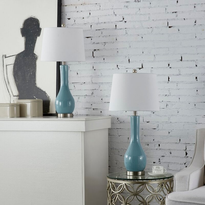 28,5 cm Keramik-Tischlampen-Set mit USB-Anschluss (2er-Set)