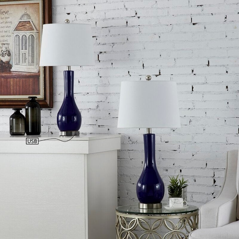 28,5 cm Keramik-Tischlampen-Set mit USB-Anschluss (2er-Set)