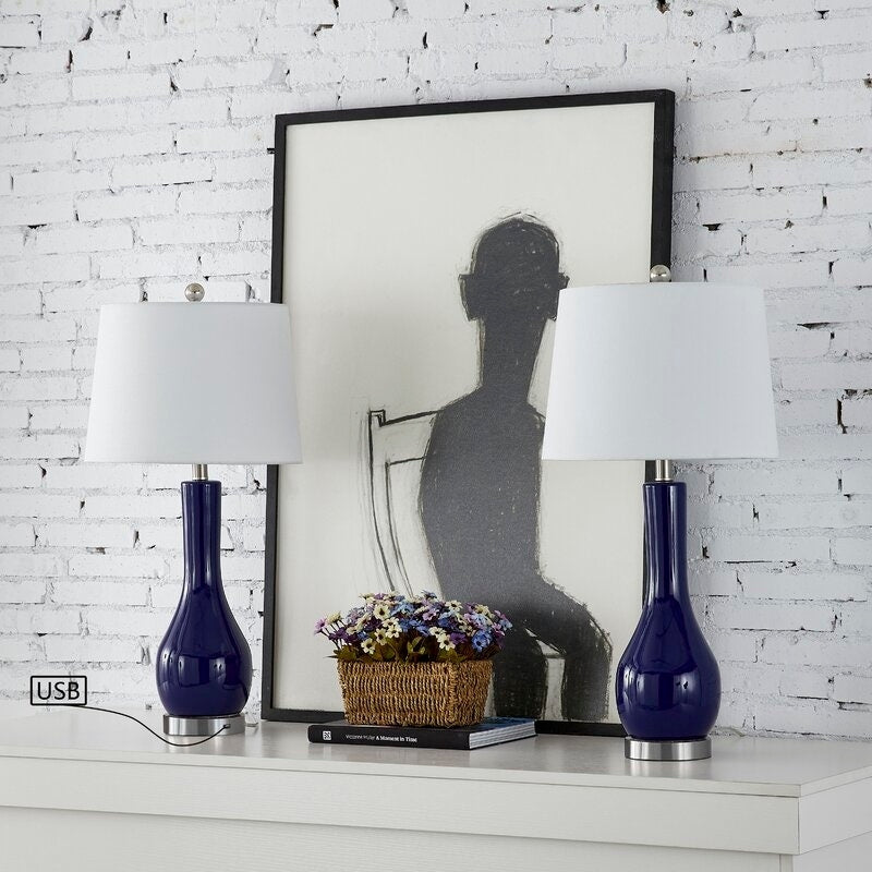 28,5 cm Keramik-Tischlampen-Set mit USB-Anschluss (2er-Set)