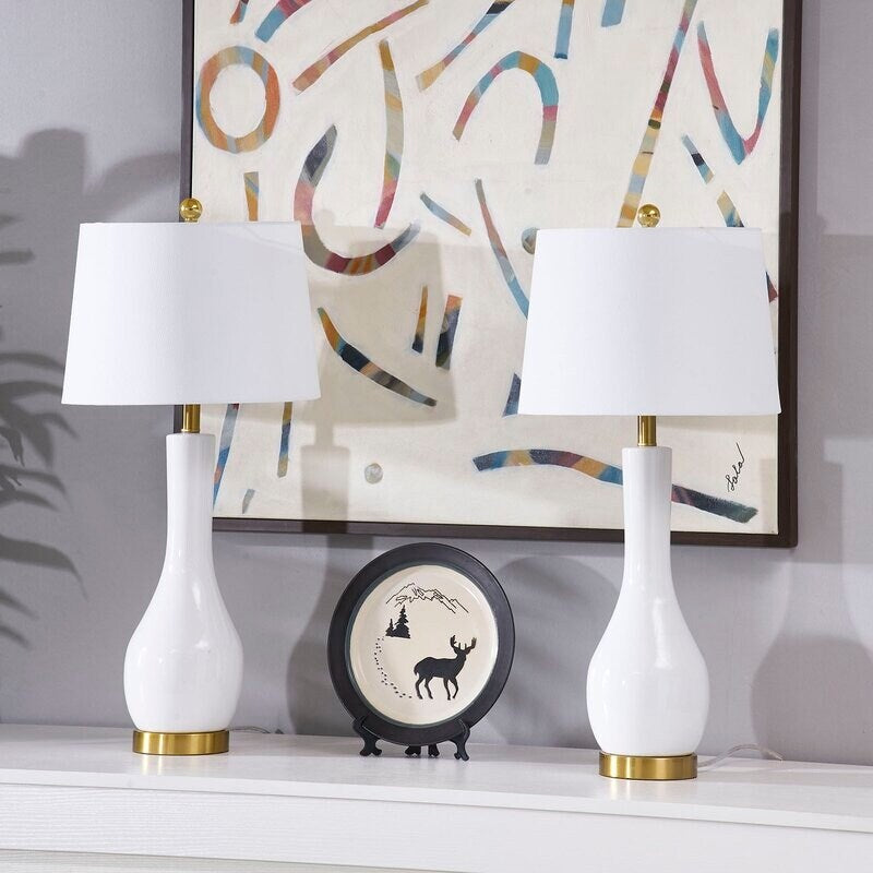 28,5 cm Keramik-Tischlampen-Set mit USB-Anschluss (2er-Set)