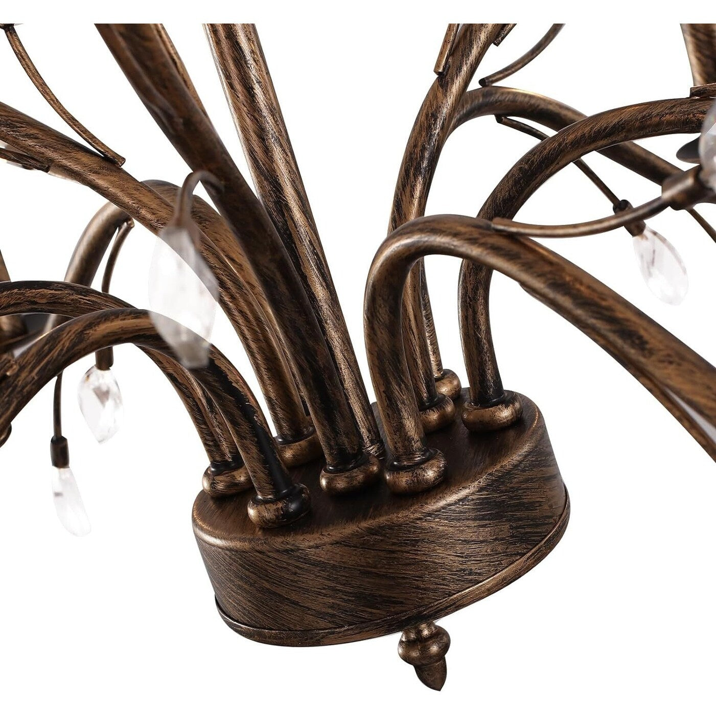 Retro-Bauernhaus-Kronleuchter im Kerzenstil mit Astmotiv und Kristallanhänger