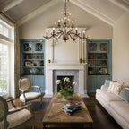 Retro-Bauernhaus-Kronleuchter im Kerzenstil mit Astmotiv und Kristallanhänger