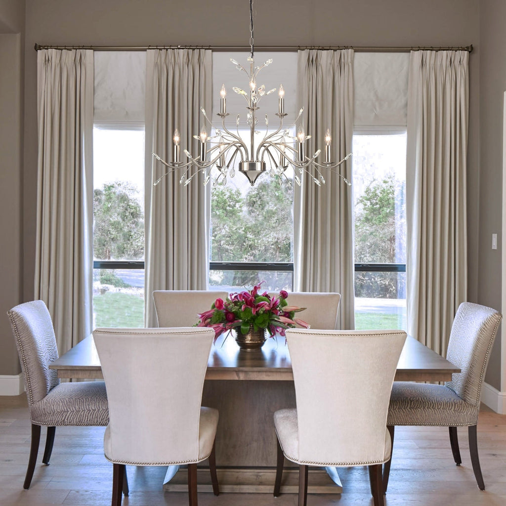 Retro-Bauernhaus-Kronleuchter im Kerzenstil mit Astmotiv und Kristallanhänger