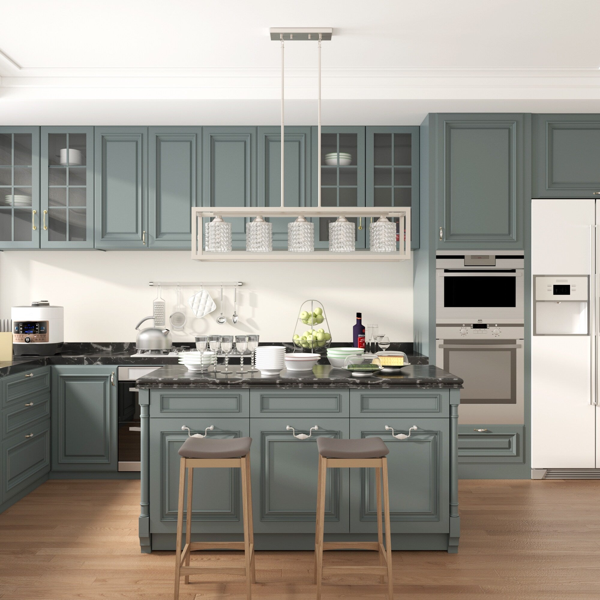 37 Zoll (94 cm) hoher, rechteckiger Kristall-Kronleuchter im Mid-Century-Modern-Stil mit 5 Leuchten für das Esszimmer – 37 Zoll (94 cm)