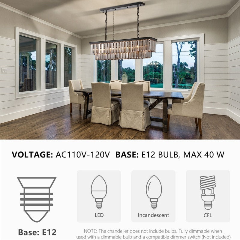 47 Zoll (119 cm) großer, moderner Kristall-Kronleuchter in Rauchgrau und Schwarz, zweistufige lineare Pendelleuchte für Kücheninseln und Esszimmer