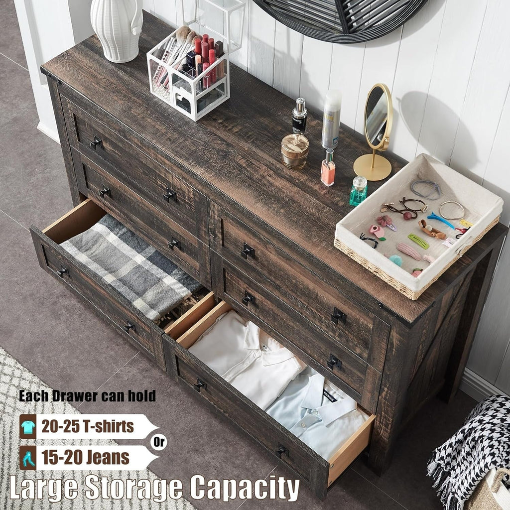 Landhaus-Kommode mit 6 Schubladen, TV-Ständer aus Holz, Schubladenschrank