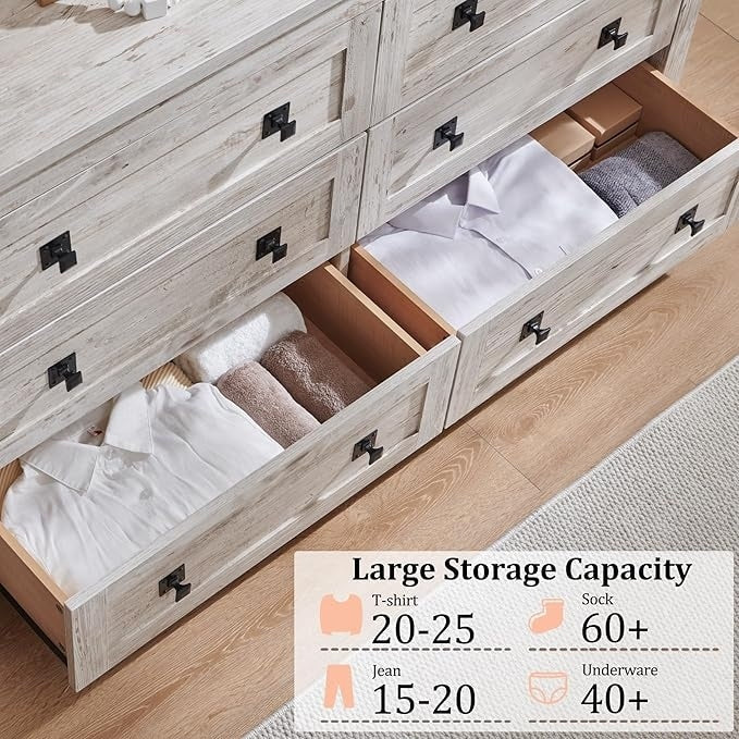 Landhaus-Kommode mit 6 Schubladen, TV-Ständer aus Holz, Schubladenschrank