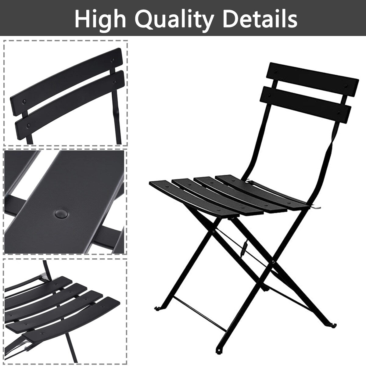 3-teiliges, klappbares Bistro-Set aus Metall, wetterbeständiges Sitzset für drinnen und draußen, für Terrasse, Garten