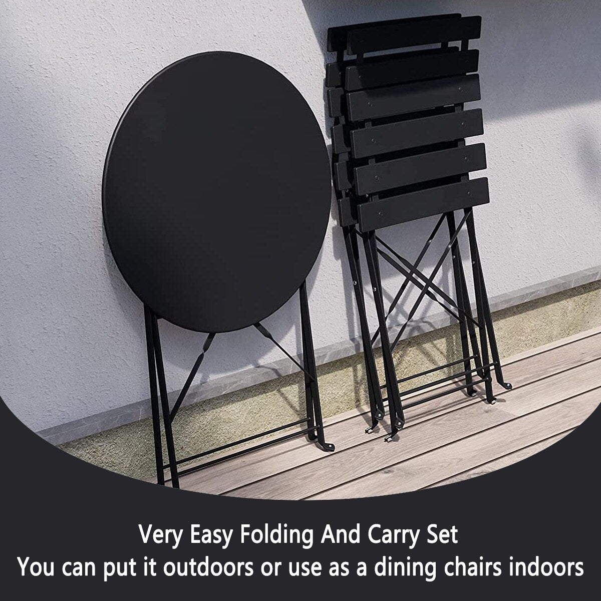 3-teiliges, klappbares Bistro-Set aus Metall, wetterbeständiges Sitzset für drinnen und draußen, für Terrasse, Garten