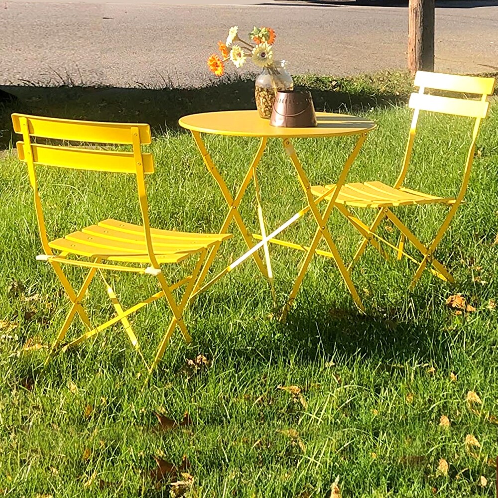 3-teiliges, klappbares Bistro-Set aus Metall, wetterbeständiges Sitzset für drinnen und draußen, für Terrasse, Garten