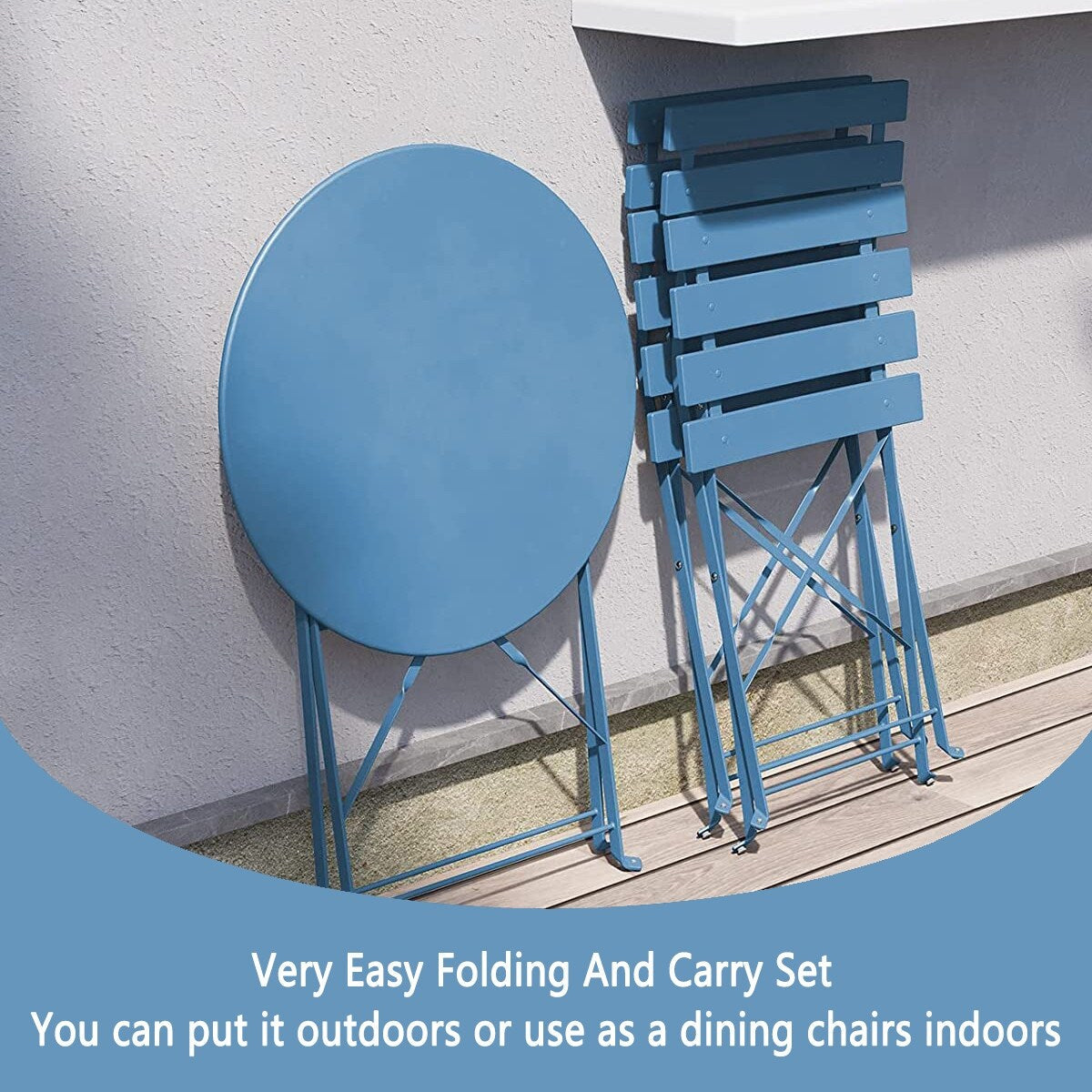 3-teiliges, klappbares Bistro-Set aus Metall, wetterbeständiges Sitzset für drinnen und draußen, für Terrasse, Garten