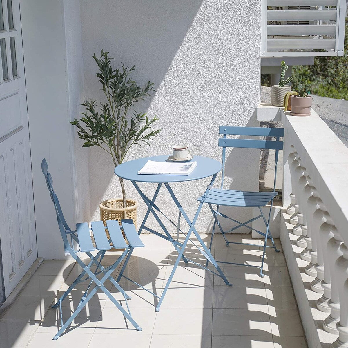 3-teiliges, klappbares Bistro-Set aus Metall, wetterbeständiges Sitzset für drinnen und draußen, für Terrasse, Garten