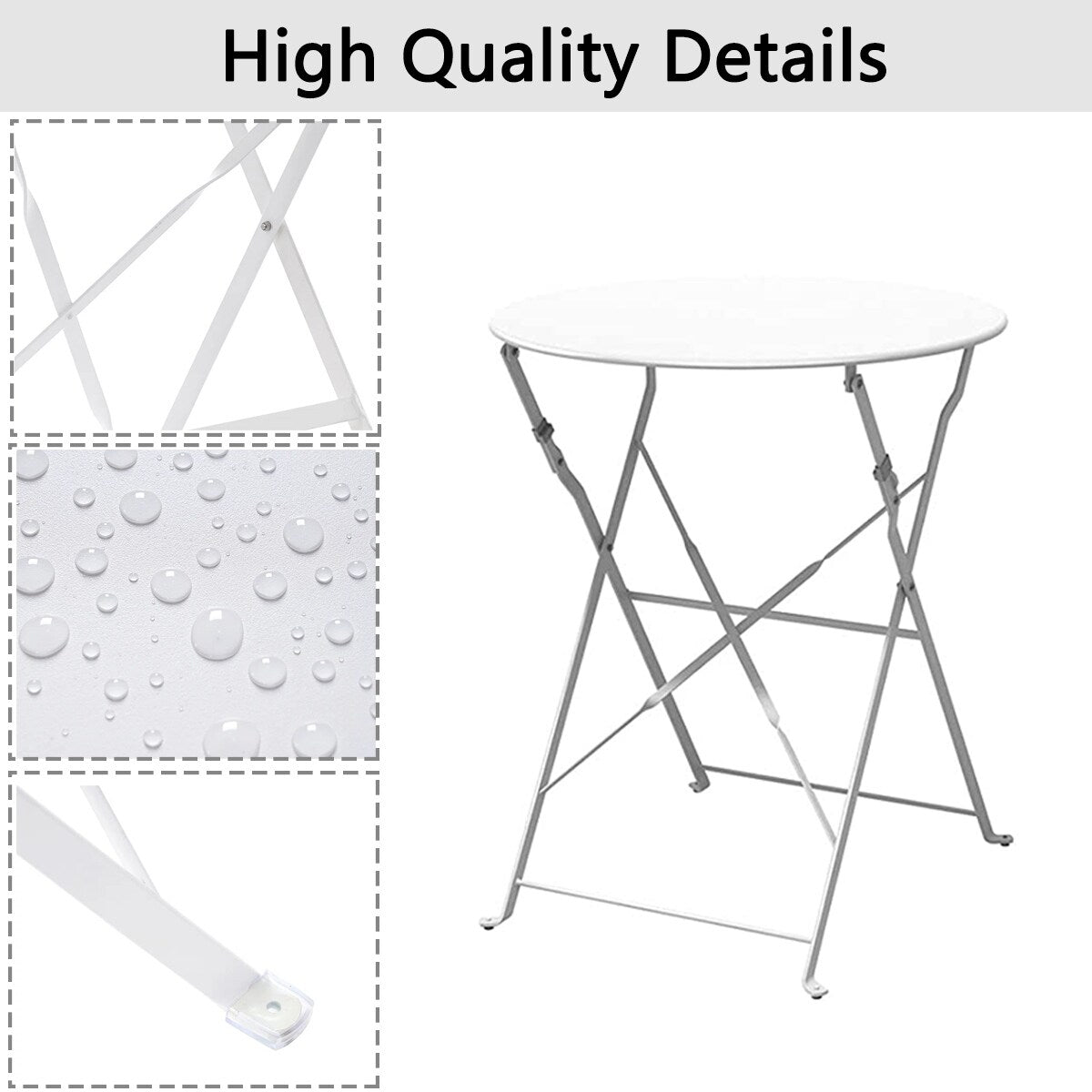 3-teiliges, klappbares Bistro-Set aus Metall, wetterbeständiges Sitzset für drinnen und draußen, für Terrasse, Garten