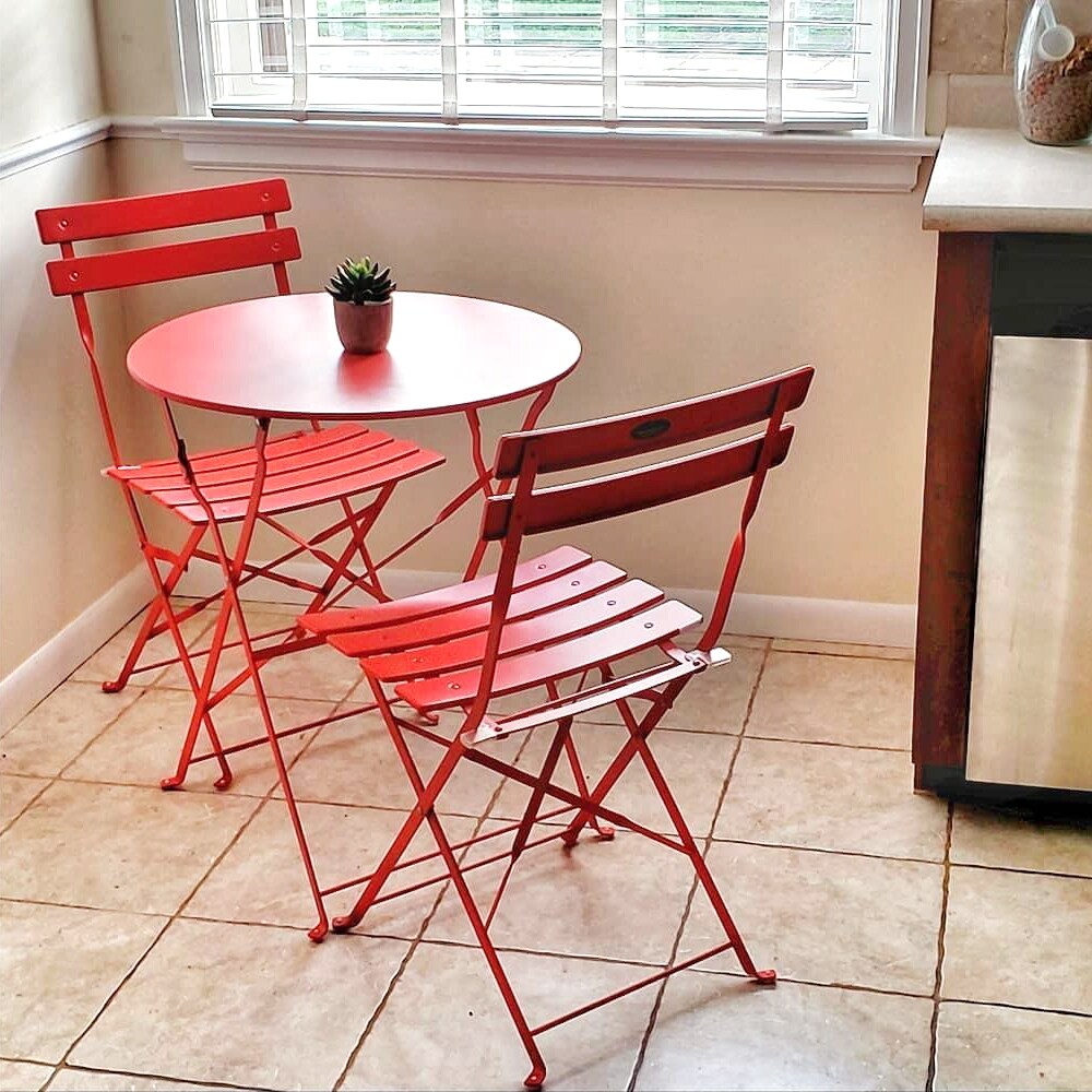 3-teiliges, klappbares Bistro-Set aus Metall, wetterbeständiges Sitzset für drinnen und draußen, für Terrasse, Garten