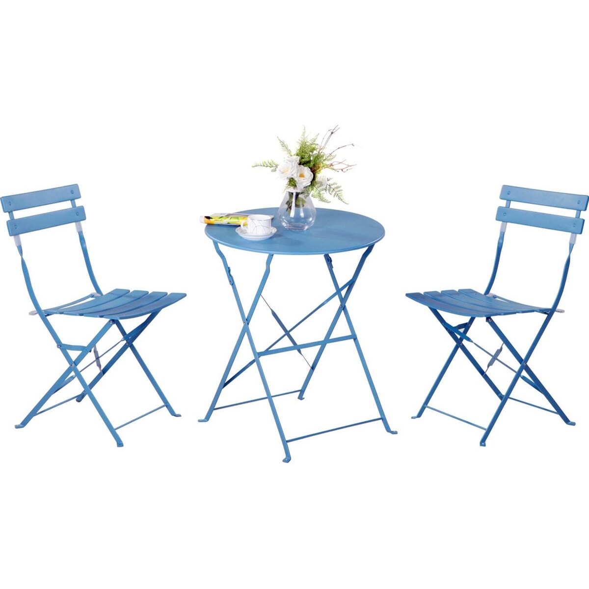 3-teiliges, klappbares Bistro-Set aus Metall, wetterbeständiges Sitzset für drinnen und draußen, für Terrasse, Garten